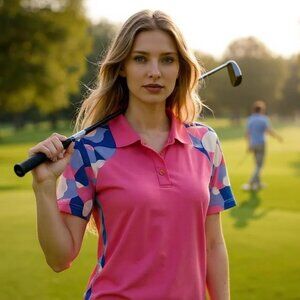 Pink Golf Polo – Collared Circle‑Sleeve Performance Top